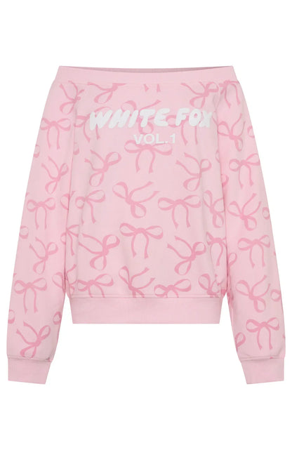 Vol. 1 Off Shoulder Printed Sweater Posy Bow