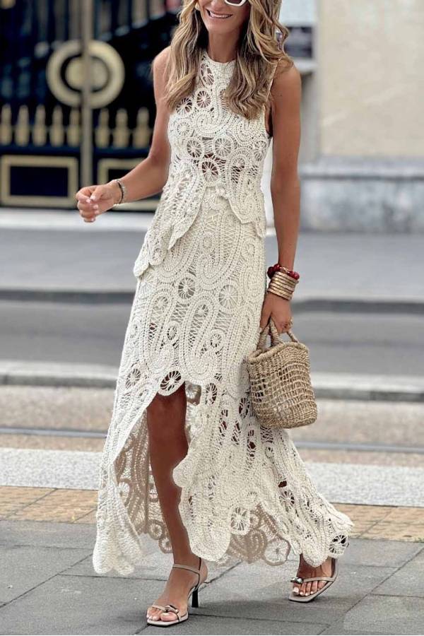 Casual Irregular Hollow Lace Tank Tops