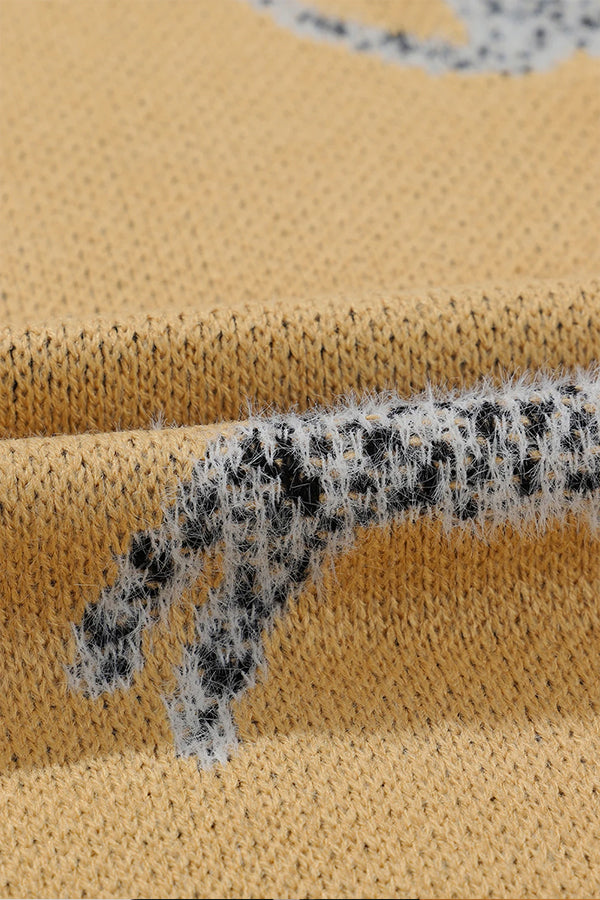 Suéter de punto con hombros caídos y estampado animal color camello