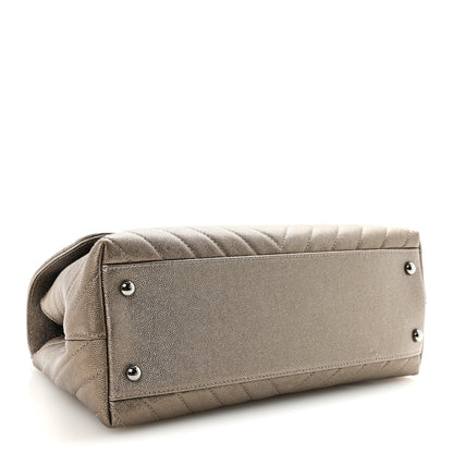 Metallic Caviar Chevron Quilted Small Coco Handle Flap Light Gold