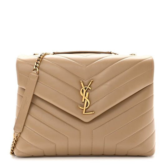 Calfskin Y Quilted Monogram Medium Loulou Chain Satchel Dark Beige