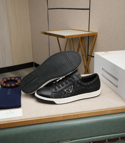 PRA RE-NYLON SNEAKERS IN BLACK MIX WHITE LEATHER AND FABRIC