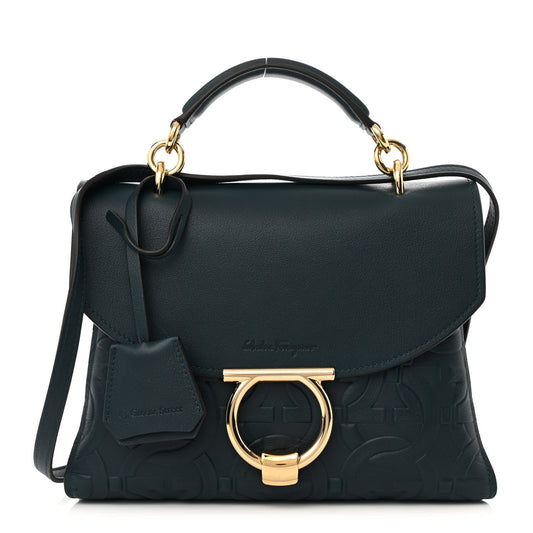 Calfskin Embossed Small Margot Top Handle Divisa Green