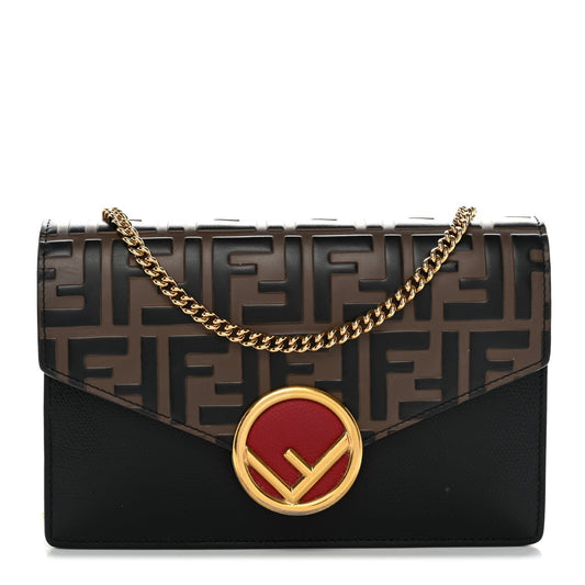 Vitello Cruise F is Fendi Bi-Color FF 1974 Embossed Medium Envelope Wallet On Chain Black Maya