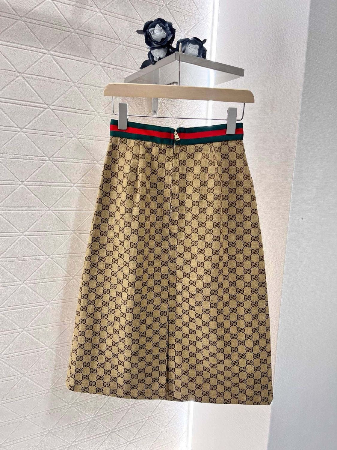 GG Mid-Length Skirt Canvas Brown Polyester Fiber