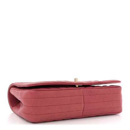 Metallic Caviar Chevron Quilted Medium Statement Flap Dark Pink