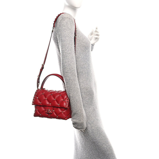 Nappa Medium Candystud Top Handle Bag Rosso Valentino