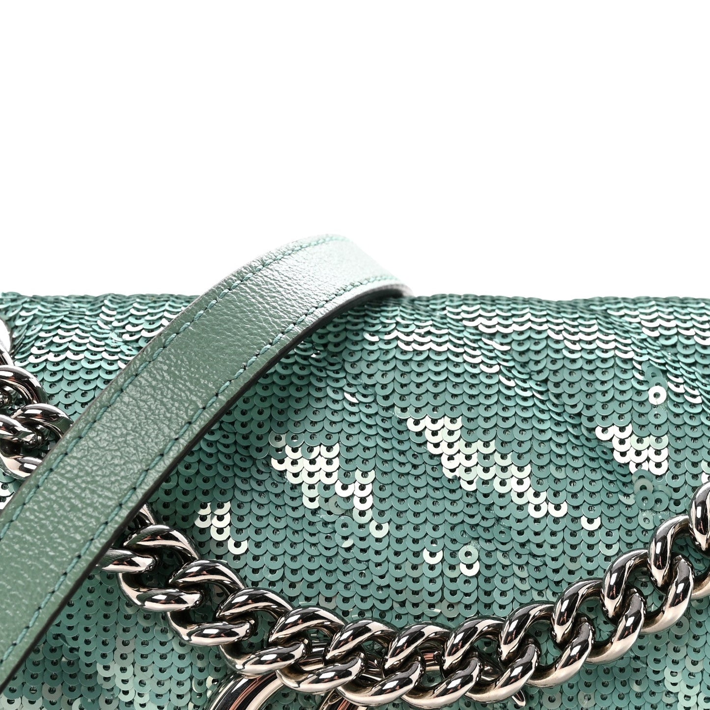 Sequin Matelasse Small GG Marmont Shoulder Bag Water Green Verde Chiaro Light Water Green