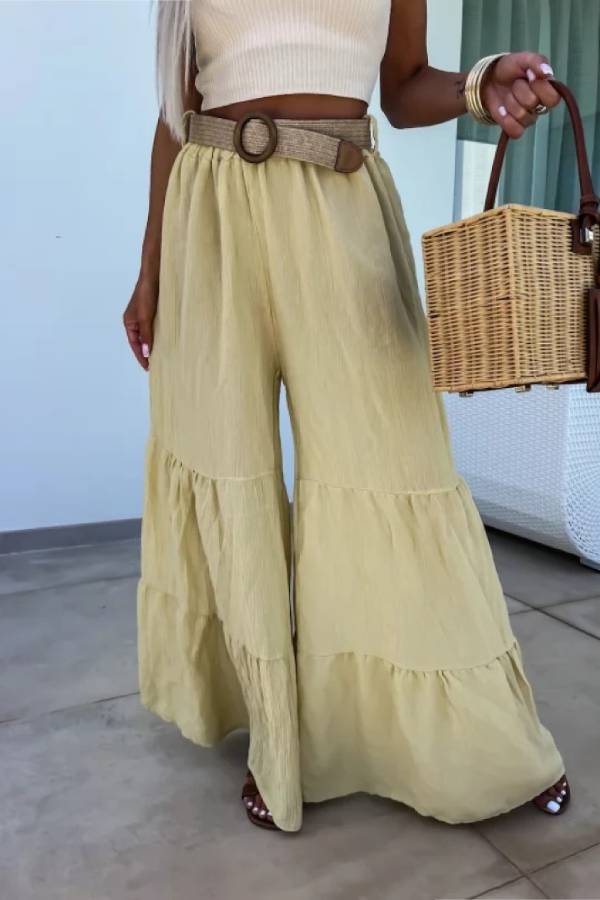 Pantalones elásticos casuales, pantalones acampanados de cintura alta