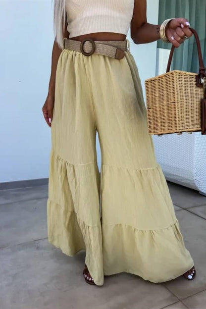 Pantalones elásticos casuales, pantalones acampanados de cintura alta