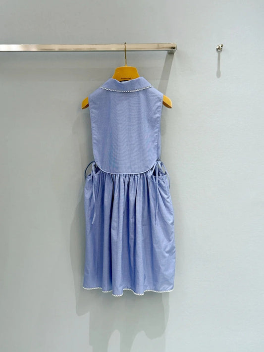 Miu Miu 2026 Plaid Sleeveless Dress Blue Cotton