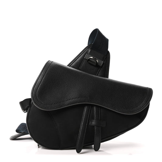 X Sacai Grained Calfskin Technical Fabric Mens Saddle Bag Black