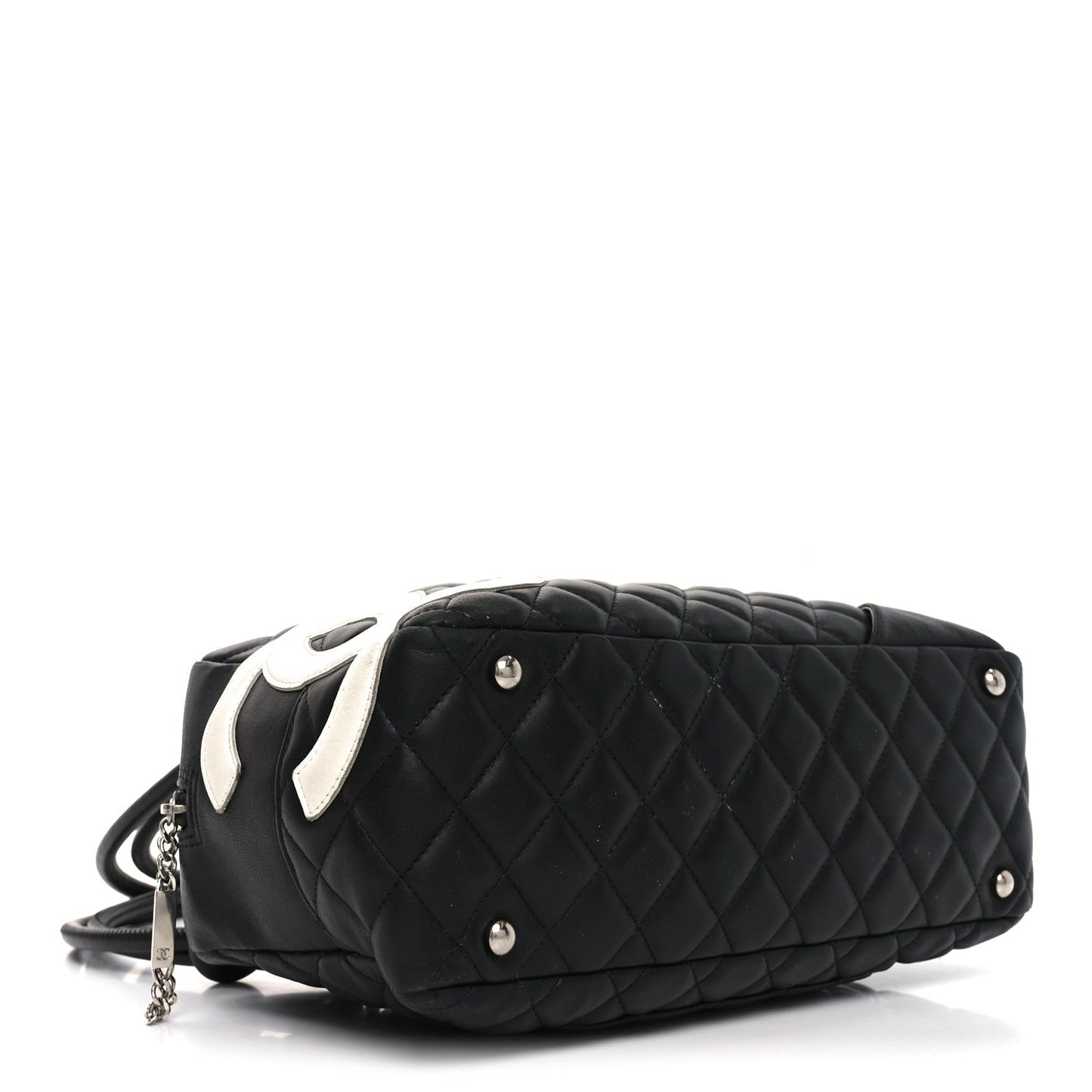 Calfskin Quilted Large Cambon Bowler Black White
