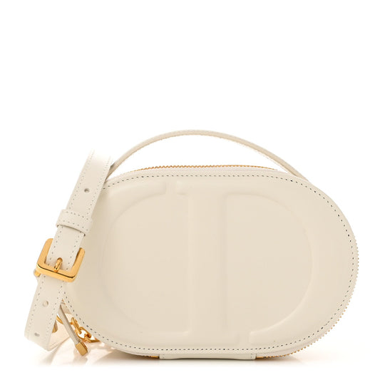 Calfskin CD Signature Oval Crossbody Camera Bag Latte