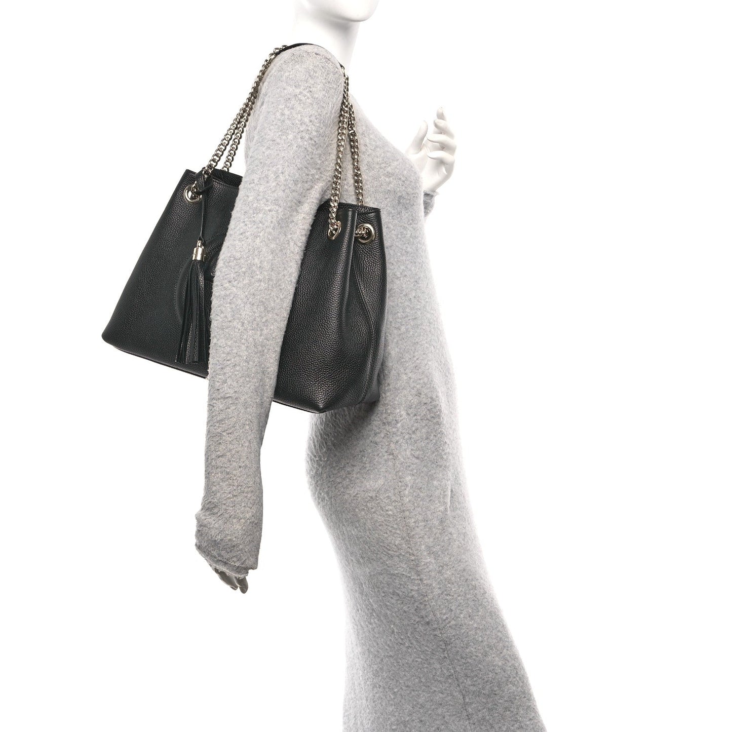 Pebbled Calfskin Medium Soho Chain Shoulder Bag Black