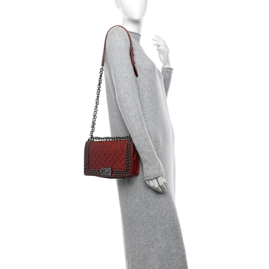 Glazed Calfskin Quilted Medium Boy Chained Flap Bordeaux