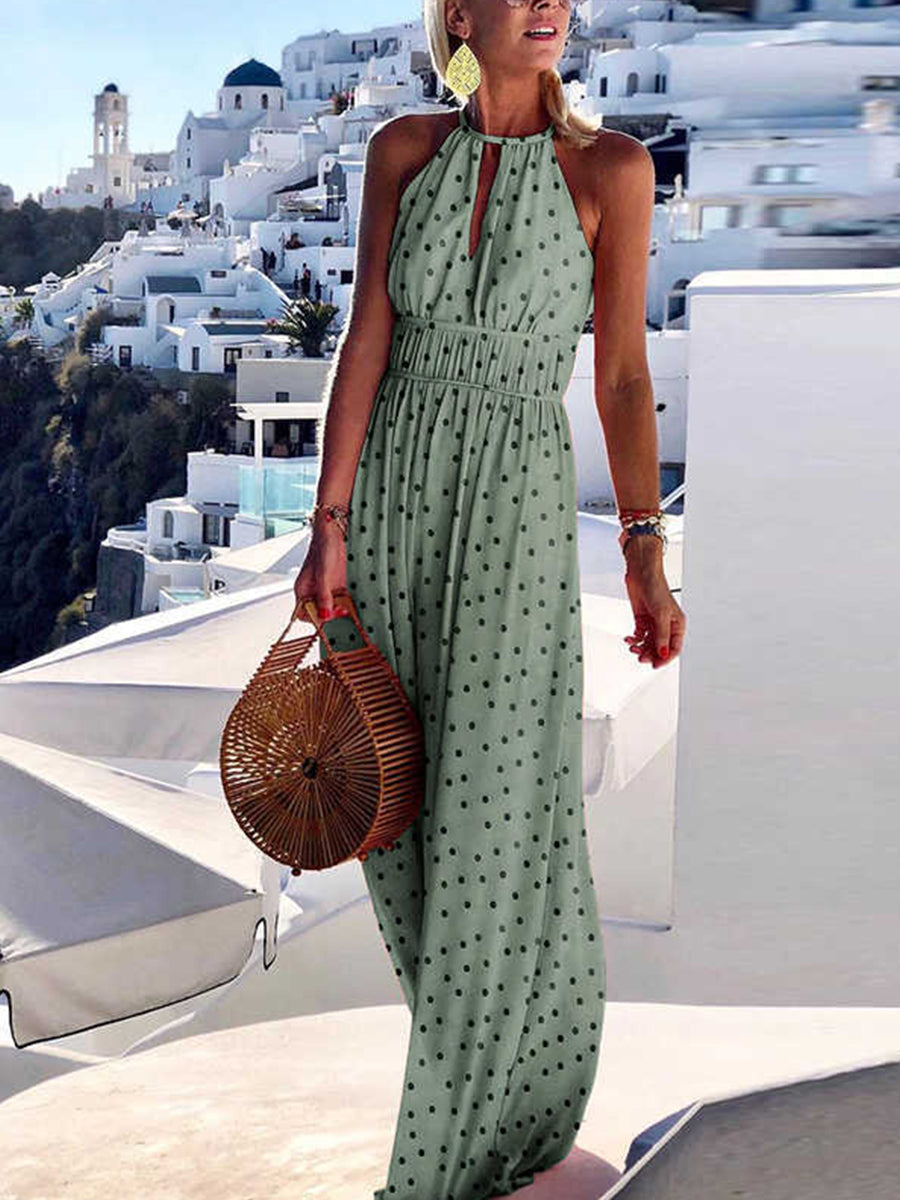 Vestido estampado con cuello redondo y cordón