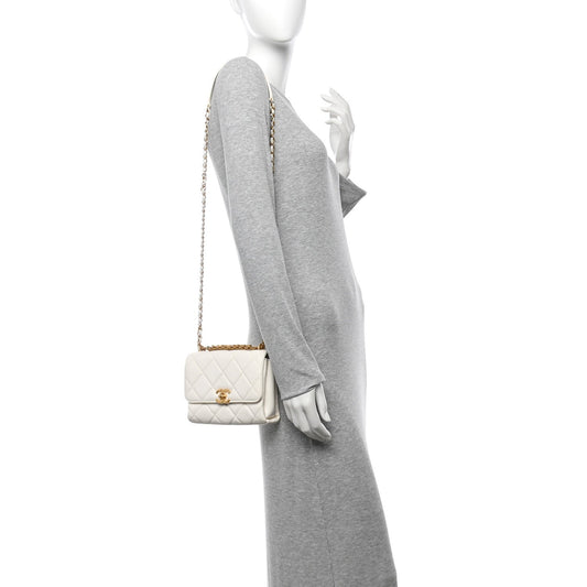 Lambskin Quilted Mini CC Crystal Logo Chain Flap White