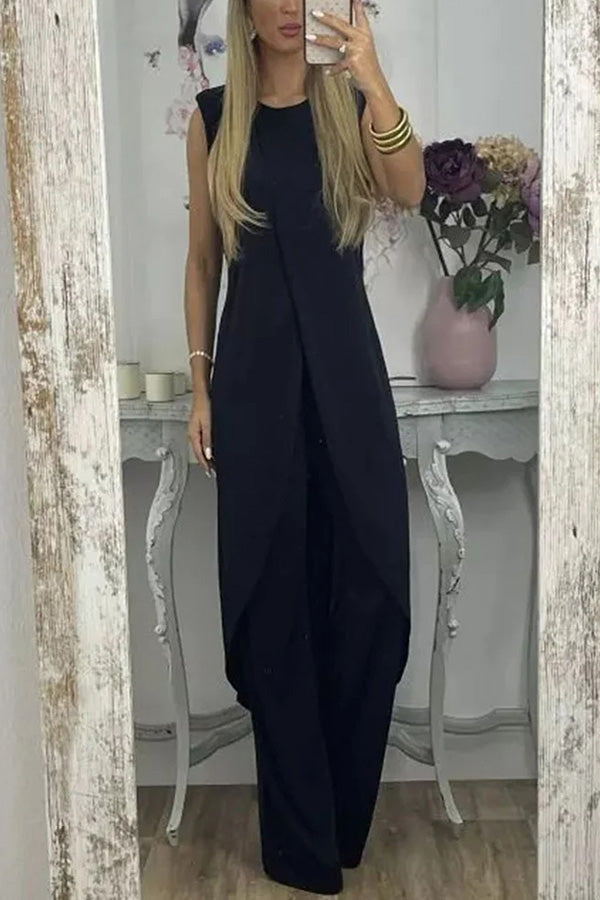 Conjunto informal de dos piezas con top sin mangas y abertura
