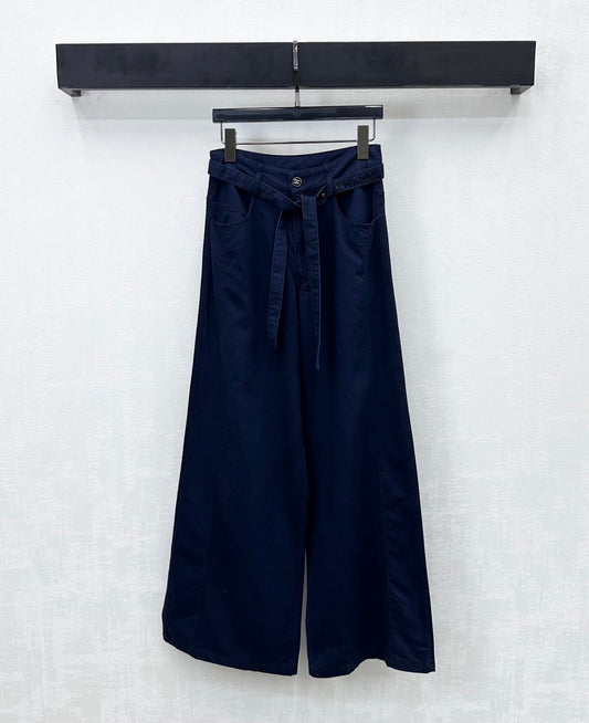 CC Wide-Leg Trousers Navy Blue Cotton Lyocell 350200