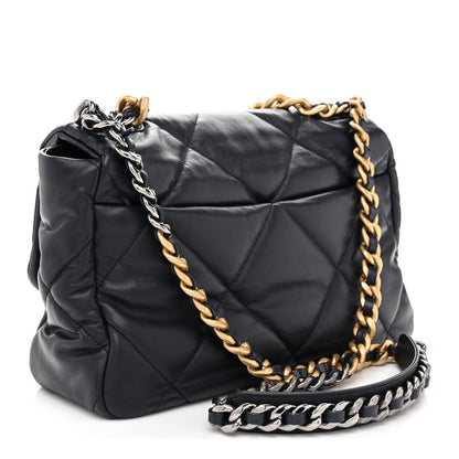 Goatskin Quilted Large Chanel 19 Flap Navy Blue