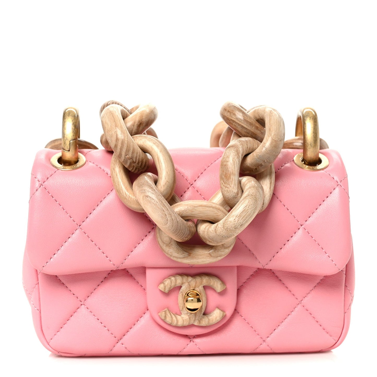Lambskin Wenge Quilted Mini Fashion Wood Square Flap Pink