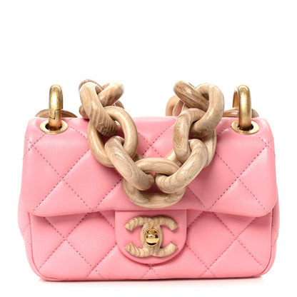 Lambskin Wenge Quilted Mini Fashion Wood Square Flap Pink