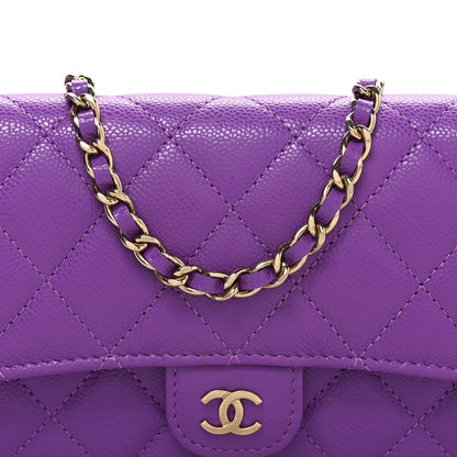 Caviar Quilted Flap Phone Holder with Chain Purple