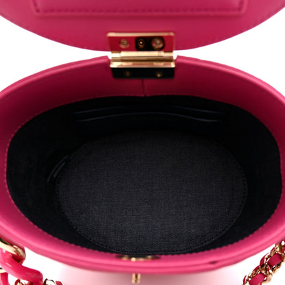 Lambskin Resin Elegant Chain Vanity Case Dark Pink