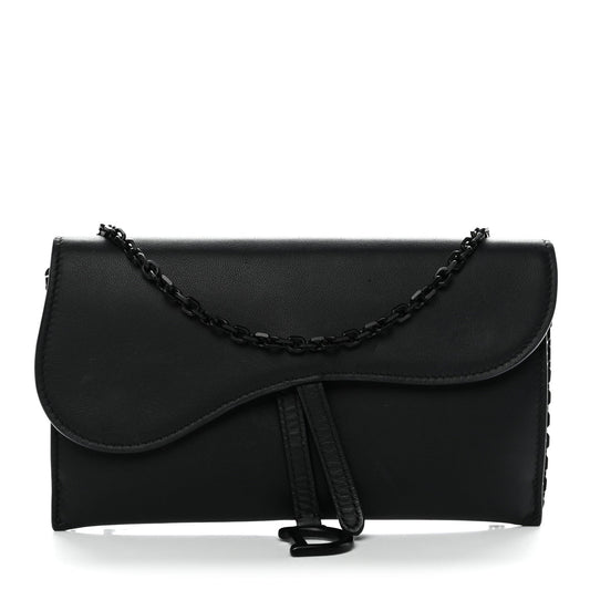 Ultra Matte Calfskin Saddle Chain Wallet Pouch Black