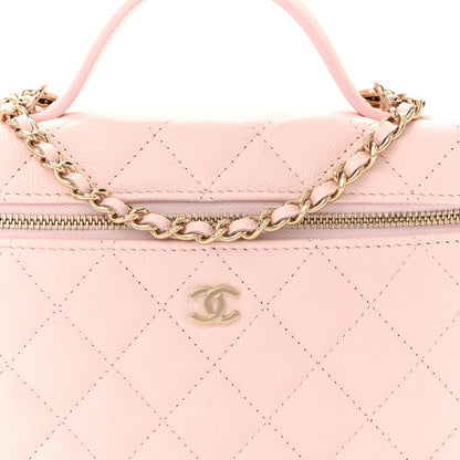 Caviar Quilted Top Handle Slim Vanity With Chain Light Pink