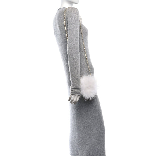 Lambskin Fur Quilted Round Clutch With Chain Ivory