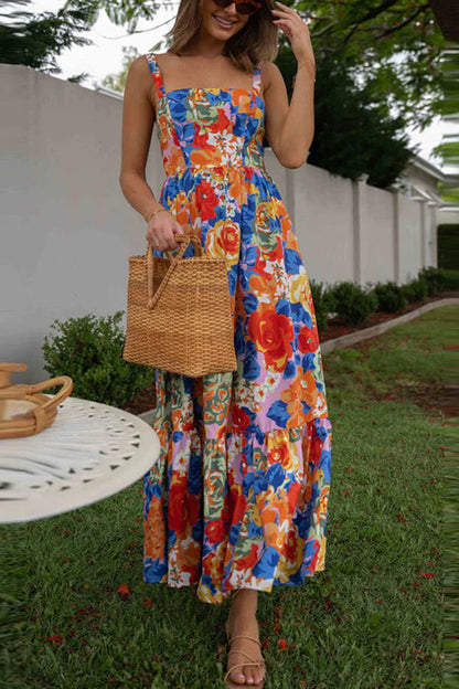 Vestido largo floral con tirantes ajustables y cuello cuadrado de Style Lover