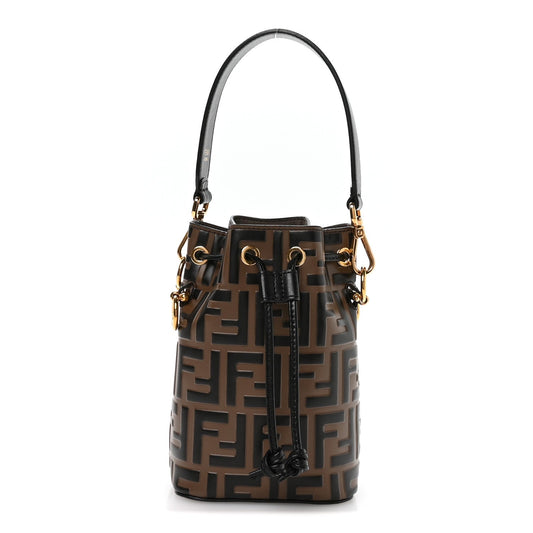 Vitello Liberty F is Fendi Bi-Color FF 1974 Embossed Mini Mon Tresor Bucket Bag Maya Black