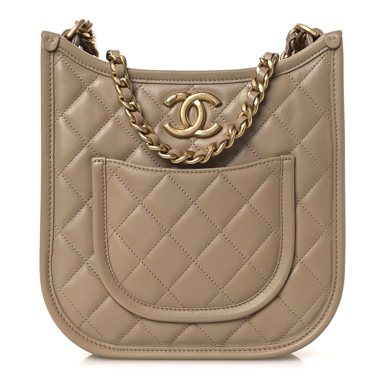 Calfskin Quilted Small Hobo Beige