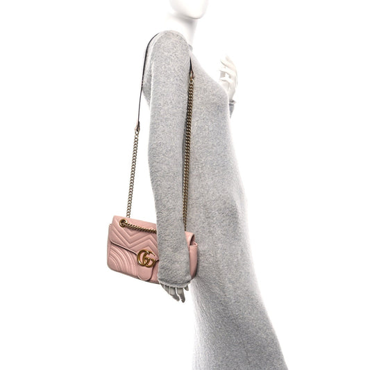 Calfskin Matelasse Small GG Marmont Shoulder Bag Porcelain Rose