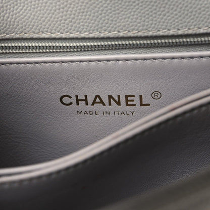 Caviar Quilted Mini Coco Handle Flap Light Grey
