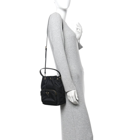 Re-Nylon Duet Drawstring Shoulder Bag Black