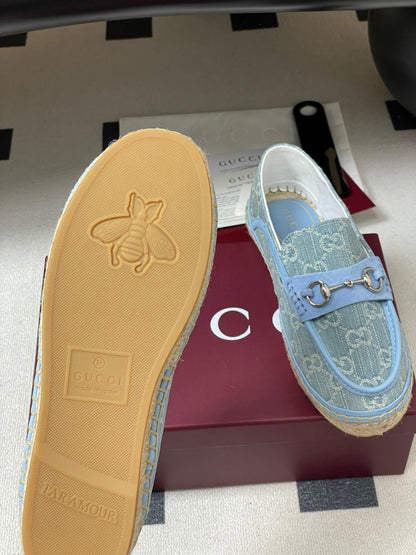 GG 26ss Slip-on Loafers Light Blue Denim 593494