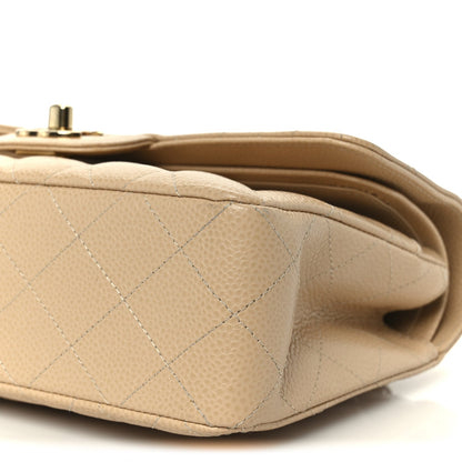 Caviar Quilted Small Double Flap Beige