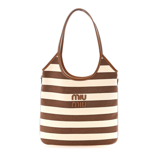 Canvas Calfskin Striped Ivy  Cacao Naturale
