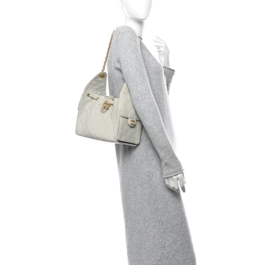 Caviar Quilted Small Chanel 25 Handbag Light Grey