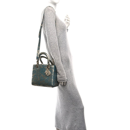 Metallic Lambskin Medium Brocart Lady Dior Metal Blue