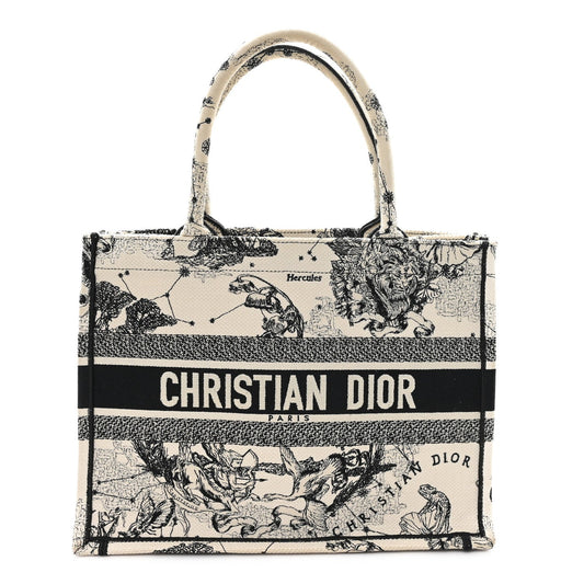 Canvas Embroidered Small Zodiac Toile De Jouy Book Tote Latte