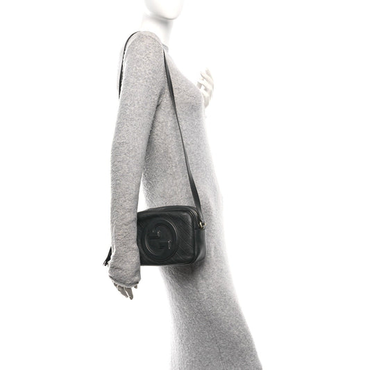 Sakai Be Green Calfskin Diagonal Stitched Small Blondie Shoulder Bag Black