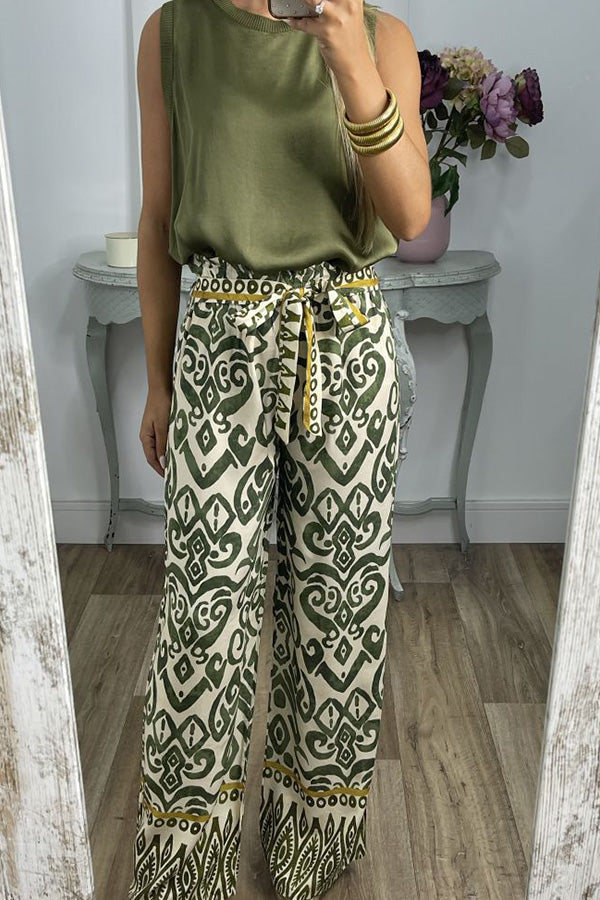Pantalones con estampado tótem étnico y lazo en la cintura GALA