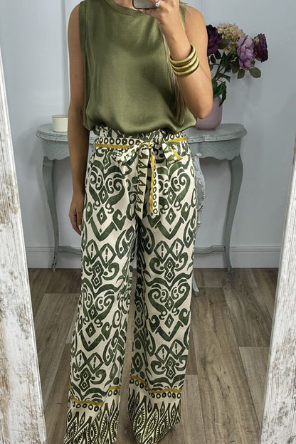 Pantalones con estampado tótem étnico y lazo en la cintura GALA