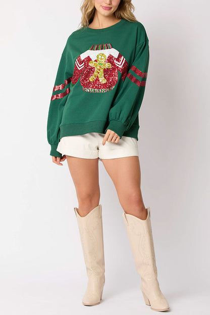 Sudadera informal de cuello redondo con lentejuelas navideñas