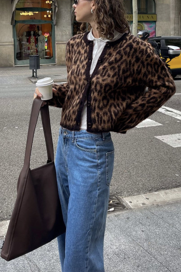 Cárdigan con estampado animal en mezcla de lana y alpaca