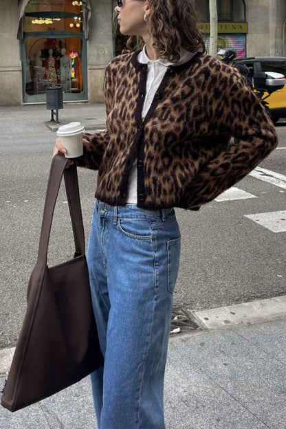 Cárdigan con estampado animal en mezcla de lana y alpaca